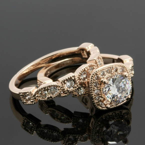 18k GP White Sapphire Set of Two Rings - Picture 4 of 14